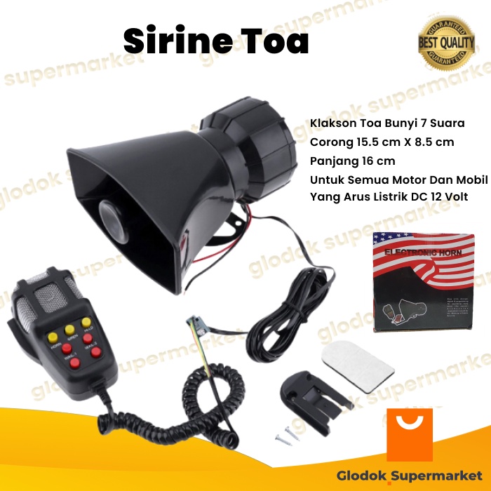 Sirine Toa 7 Suara Klakson Mic Patwal 100w Polisi Patroli Ambulance Electronic Horn 12v