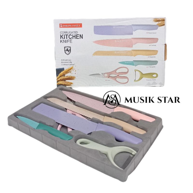 Pisau Set Kitchen Knife 6 in 1 Colorful Pisau Jerami Super Tajam