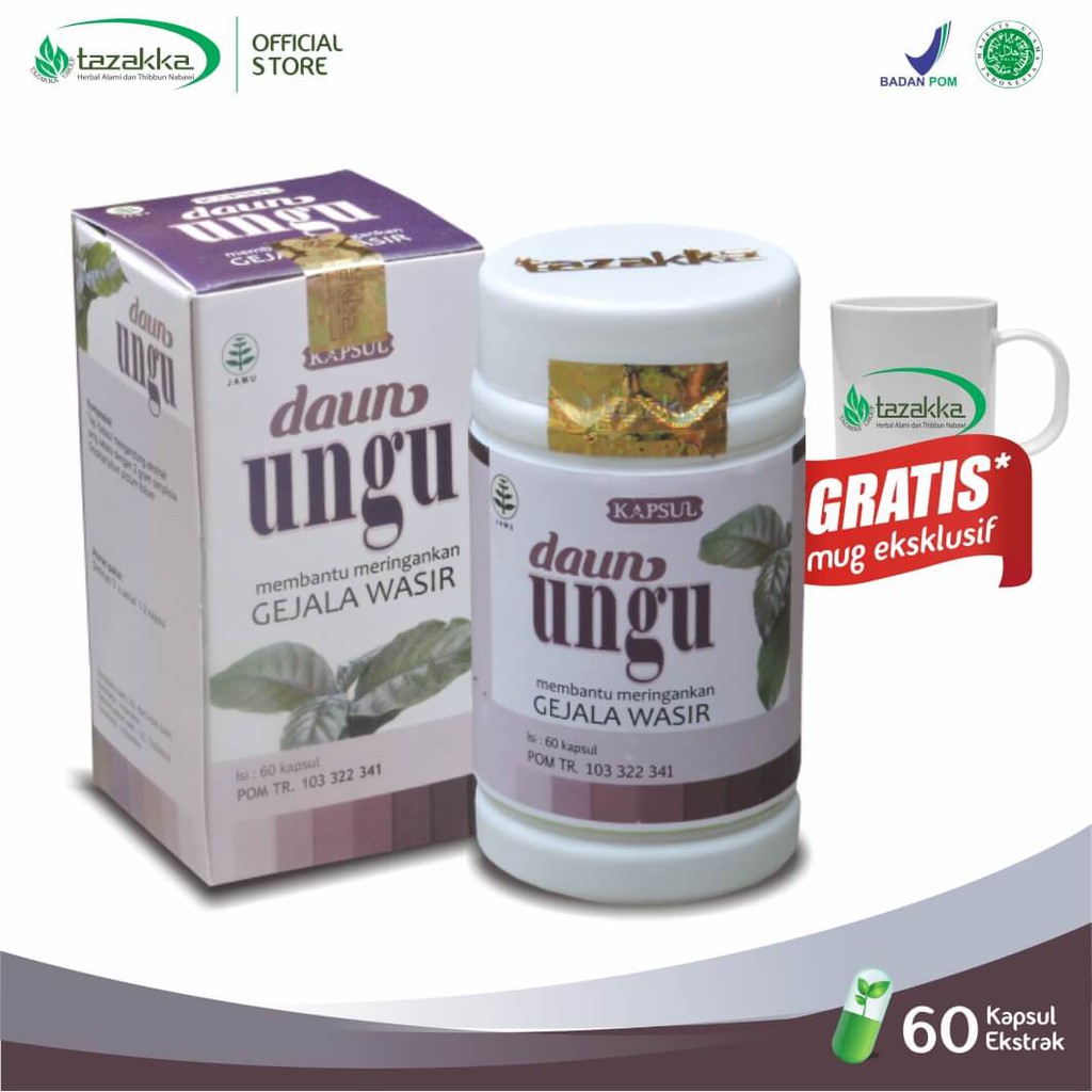 Tazakka Daun Ungu Obat Wasir Ampuh Hemoroid Herbal Ambeien 60 Kapsul