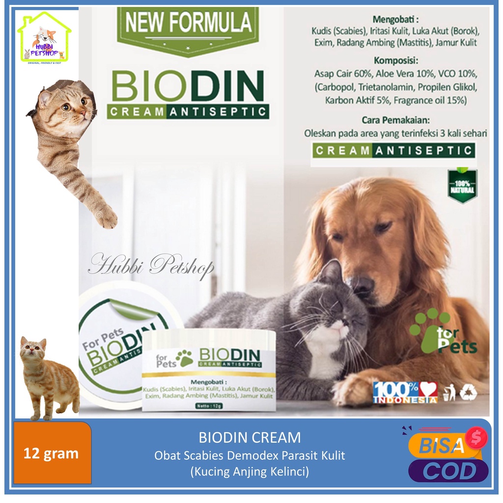 BIODIN CREAM ANTISEPTIC 12GR - Obat Luka Jamur Scabies Kucing Anjing - Cream Jamur Kulit Kucing AMPUH