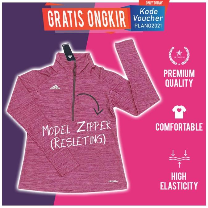 Pakaian Olahraga Wanita Baju Sport Cewek Lengan Panjang Kaos Olahraga Wanita Zipper Jumbo