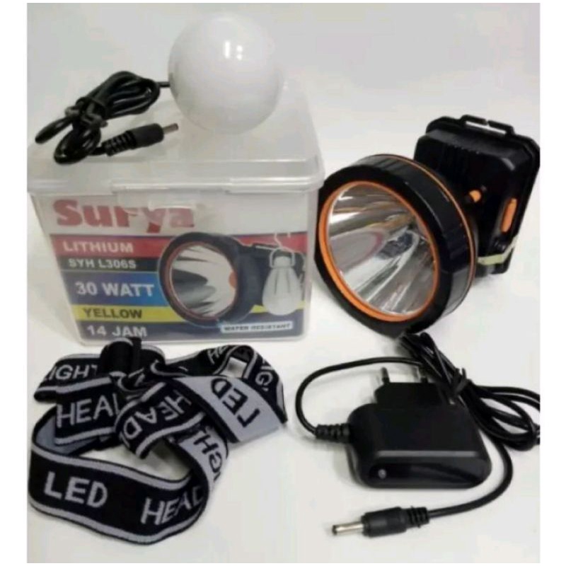 senter kepala surya 30watt kuning+lampu emergency