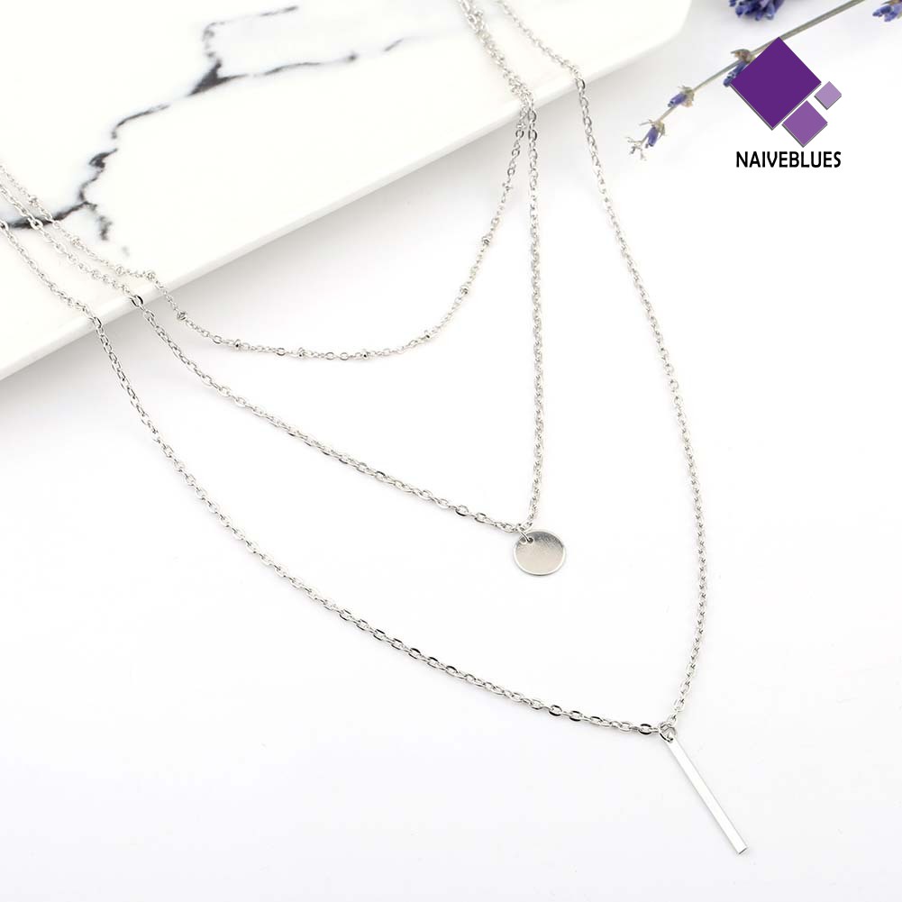 Kalung Rantai Panjang 3 Lapis Dengan Liontin Bar Untuk Wanita