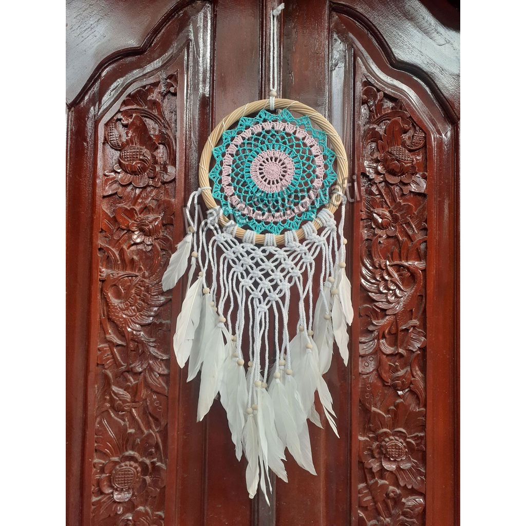 Dream catcher jaring rajut lingkar lilit rotan 22cm gantungan dekorasi