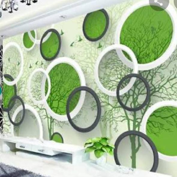 TERBARU  Wallpaper Dinding Stiker Kamar Polkadot 3D Hijau Pohon Dekorasi Ruang Tamu Dapur Teras Ruma