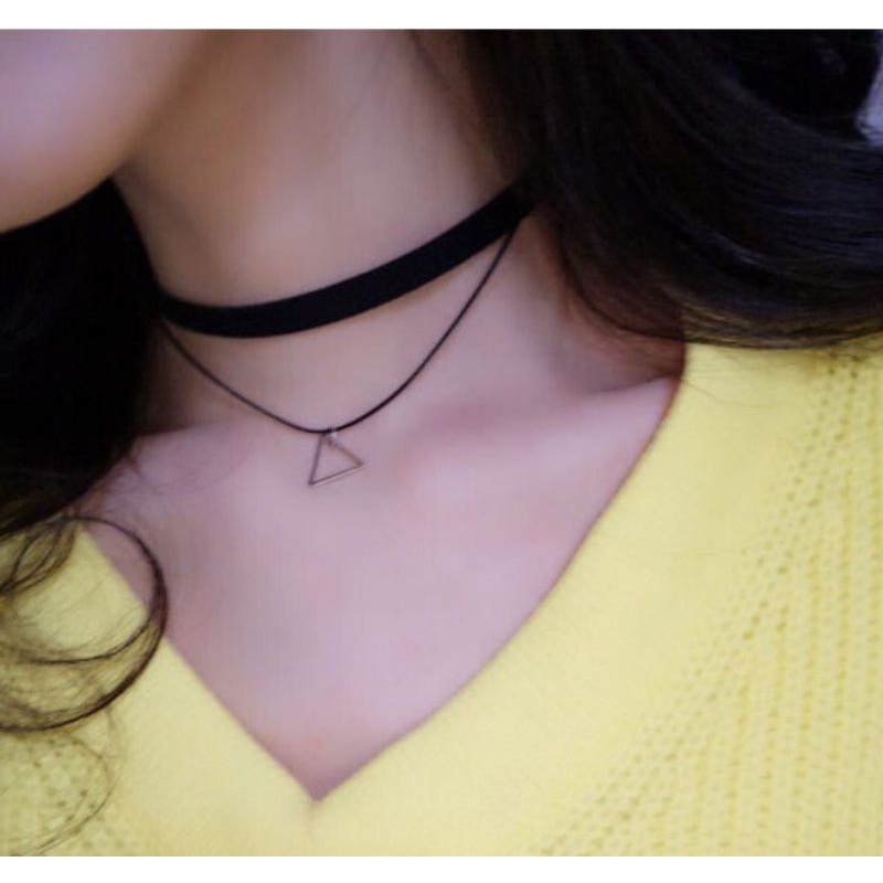 PROMO 7.7 Kalung Choker Wanita Double Rantai Liontin Segitiga Gaya Korea