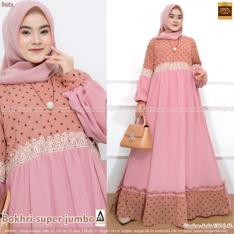 Gamis Super Jumbo fit XXXXL LD 130cm BAkhri Nola Corta Dress Original By WsK