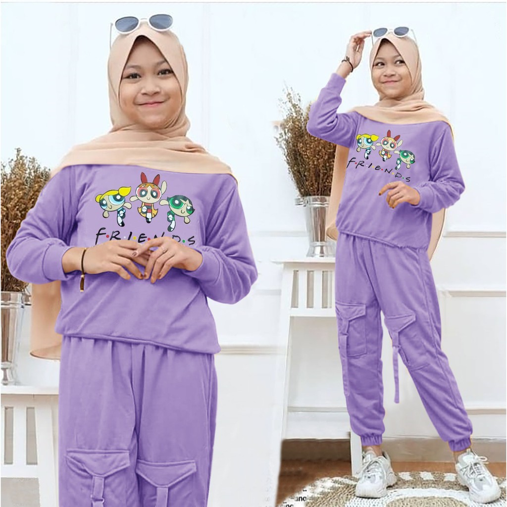 SET KID PPFG SETELAN BAJU ANAK REMAJA PEREMPUAN warna pink Lilac lavender ungu biru SET JOGGER ANAK TANGGUNG SETELAN BAJU MUSLIM ANAK SEHARI-HARI Kekinian baju anak murah