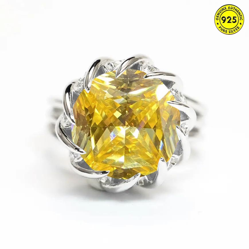 Cincin Model Terbuka Desain Bunga Teratai Hias Permataberlian Warna Kuning Untuk Wanita