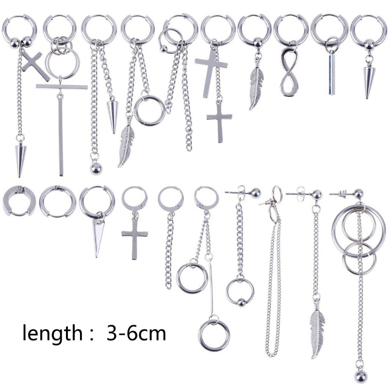 SIY  20Pcs Korean Huggie Hoop Earring Stainless Steel Dangle Hinged Feather Drop Earrings Long Chain Pendant Earrings Jewelry