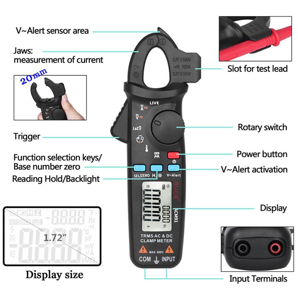 Solighter Digital Clamp Meter Perbaikan Mobil Arus Volt Temp Kapasitor Ohm Hz Tester DC AC Ammeter