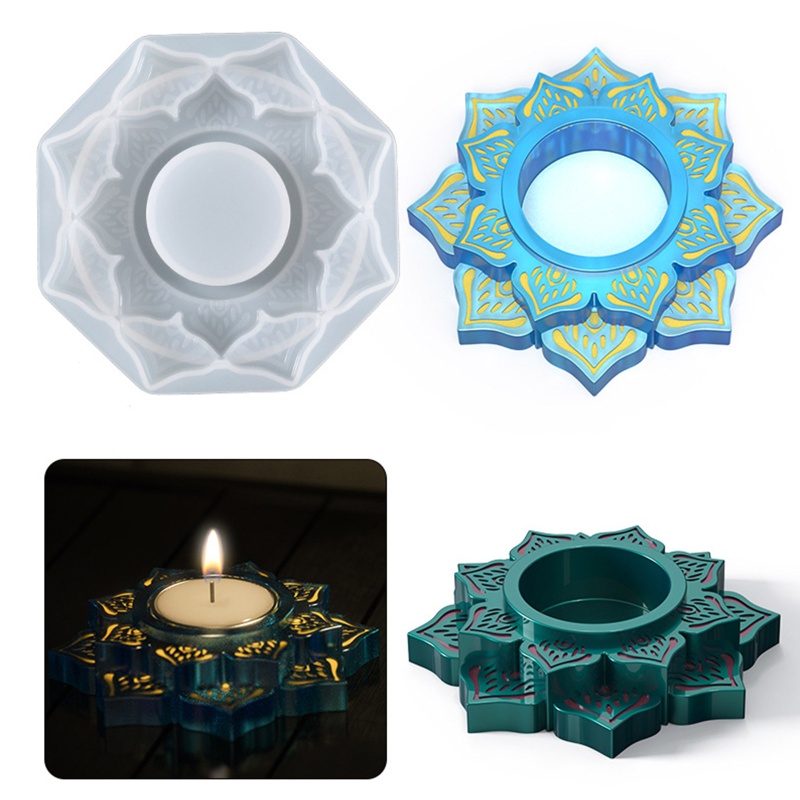 SIY Resin  Holder Silicone Moulds Tealight Resin Mold Lotus Candlestick Craft