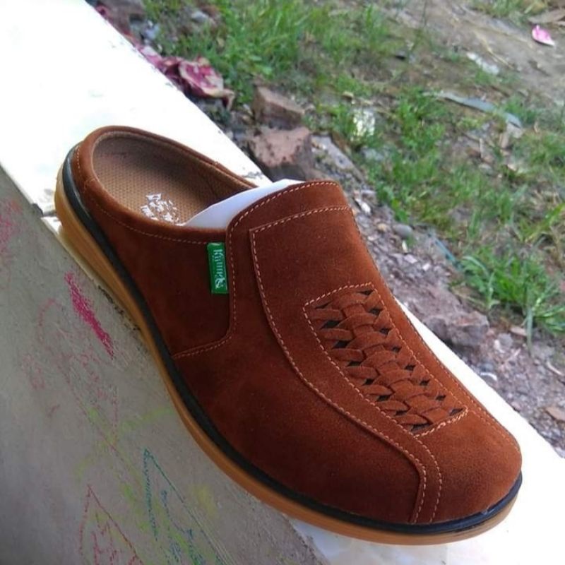 39 - 44 Bustong Pria Kulit Slop Slip On Selop Cowok Santai Suede Sol Karet