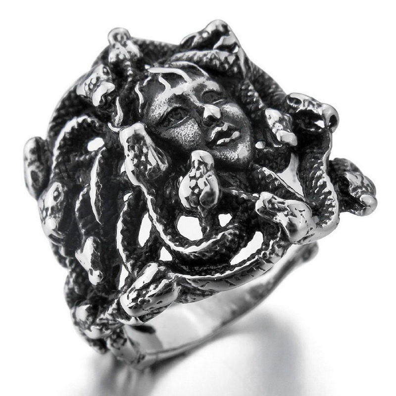 SEUSUK Vintage Fashion Ring Greek Mythology Medusa Snake Vintage Biker Jewelry