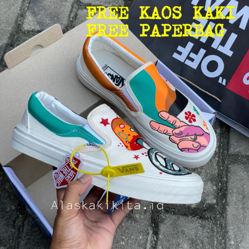 VANS SLIP ON HIPPIE PRIA WANITA ,Kualitas Premium Free Kaos kaki/paperbag.