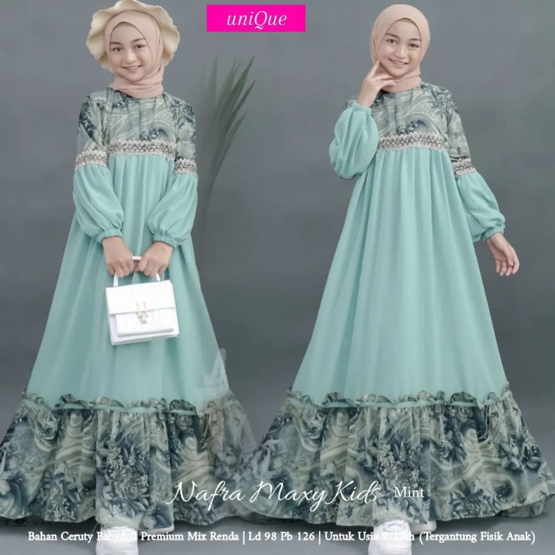 Cod Nafra maxy kids/dress kids/baju muslim anak usia 9 10 11 12 13 14 tahun/gamis remaja/pakaian ana