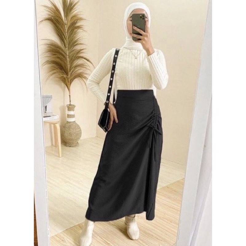 RD FASHION Tamara Skirt - Rok Serut Casual Flowy - Midi Maxi Ruched Skirt - Rok Wanita Korean Look