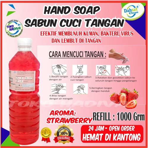 SABUN CUCI TANGAN_HAND SOAP HAND WASH 1000 Gram BOTOL REFILL – ANTI BAKTERI – ANTI VIRUS – LEMBUT DI TANGAN (STRAWBERRY)