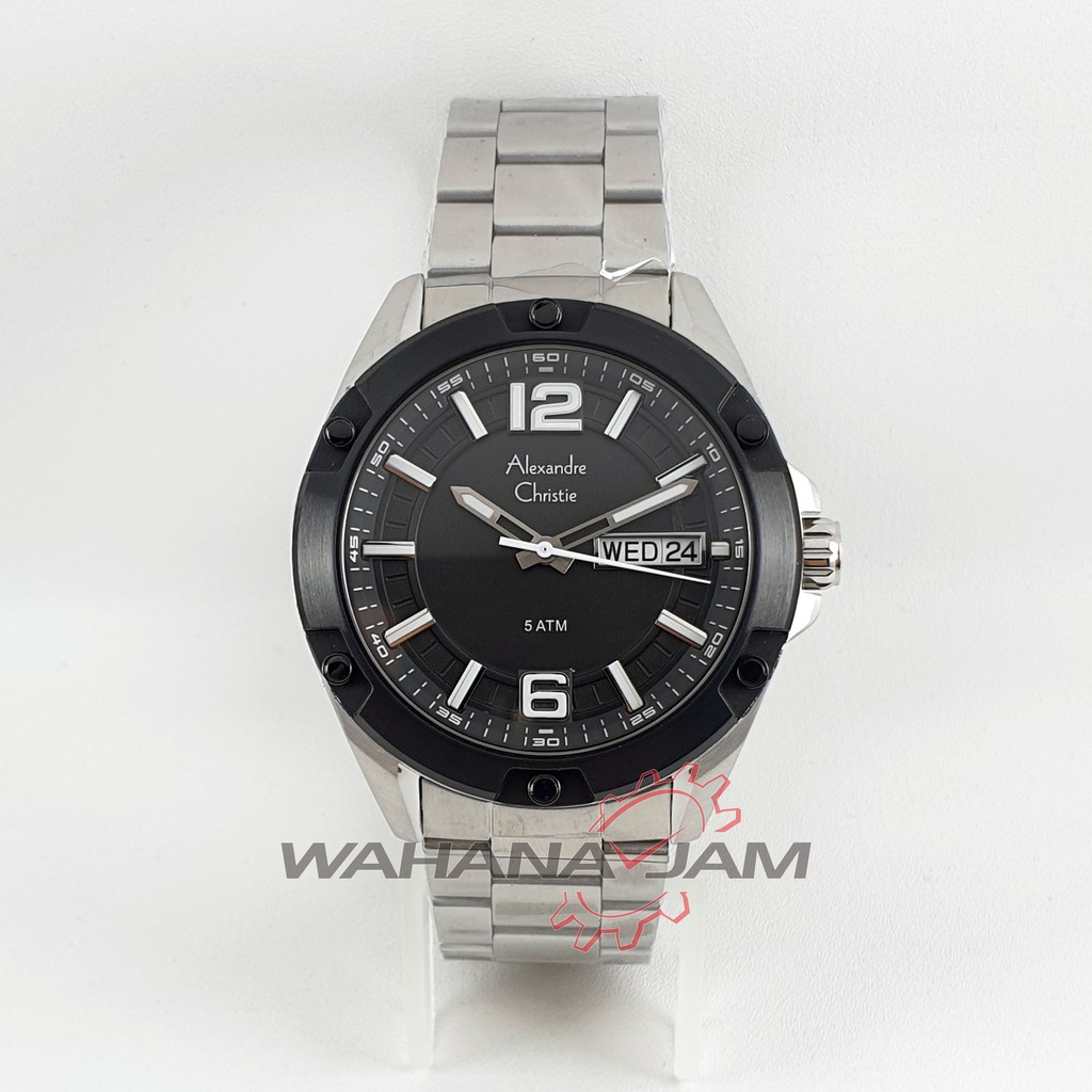 Alexandre Christie AC 6518 ME / Jam Tangan Pria AC6518 Silver Black Rantai Stainless Original Murah