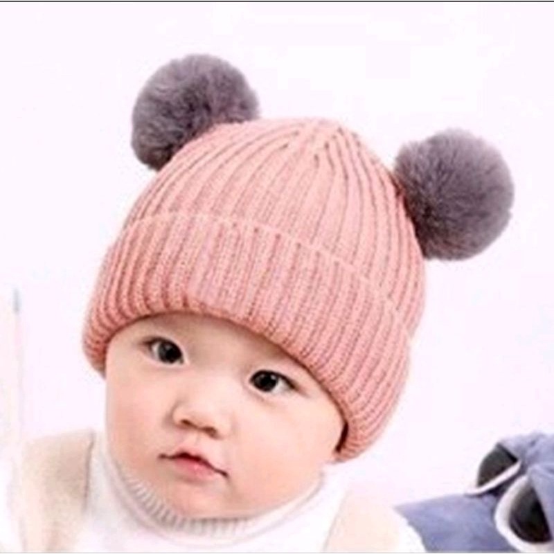 Topi Kupluk Anak  Bayi Rajut  Polos Topi Bayi Rajut TOPI RAJUT POMPOM POLOS