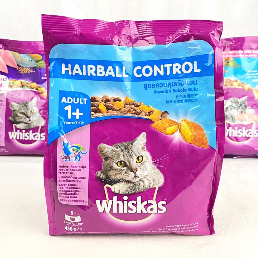 

WHISKAS Makanan Kucing HAIRBALL Chicken and Tuna 450gr