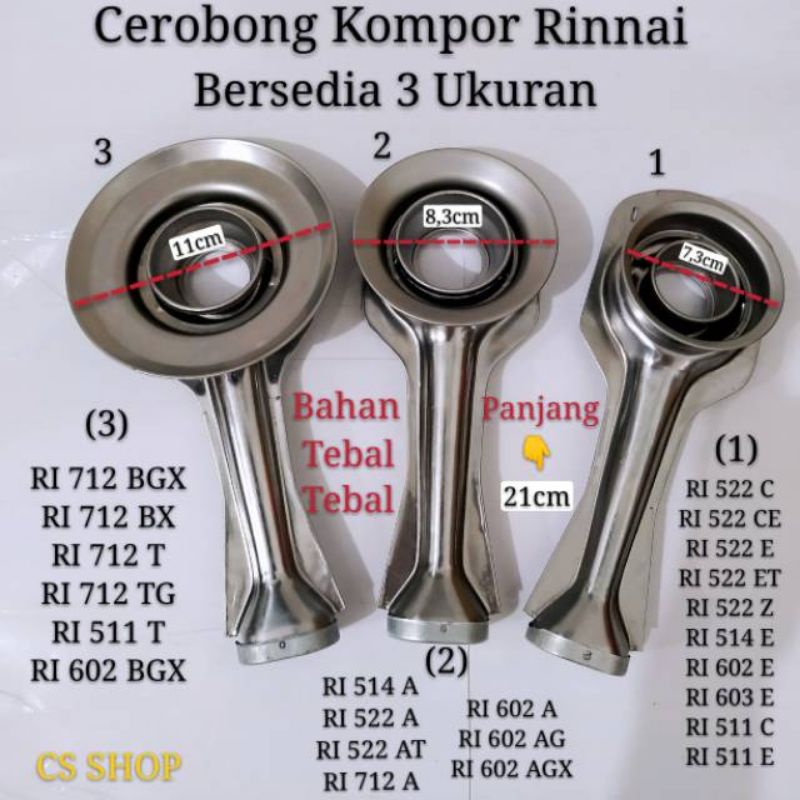 Cerebong Kompor gas Rinnai/tungku kompor gas rinnai bersedia 3 ukuran