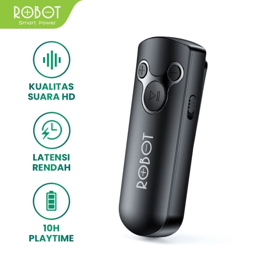 ROBOT RS10 Bluetooth Audio Receiver With 5.0 Small&amp;Portable AUX 3.5mm Garansi Original Resmi + Kabel AUX RS 10