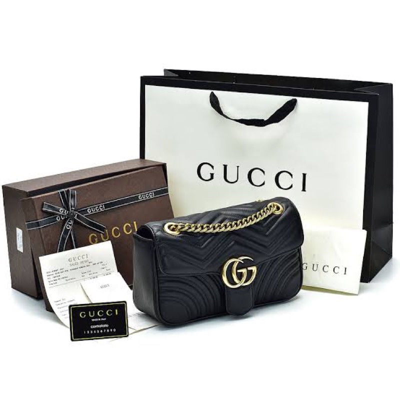 Tas Gucci Shoulder GG Marmont Mattelase Hitam