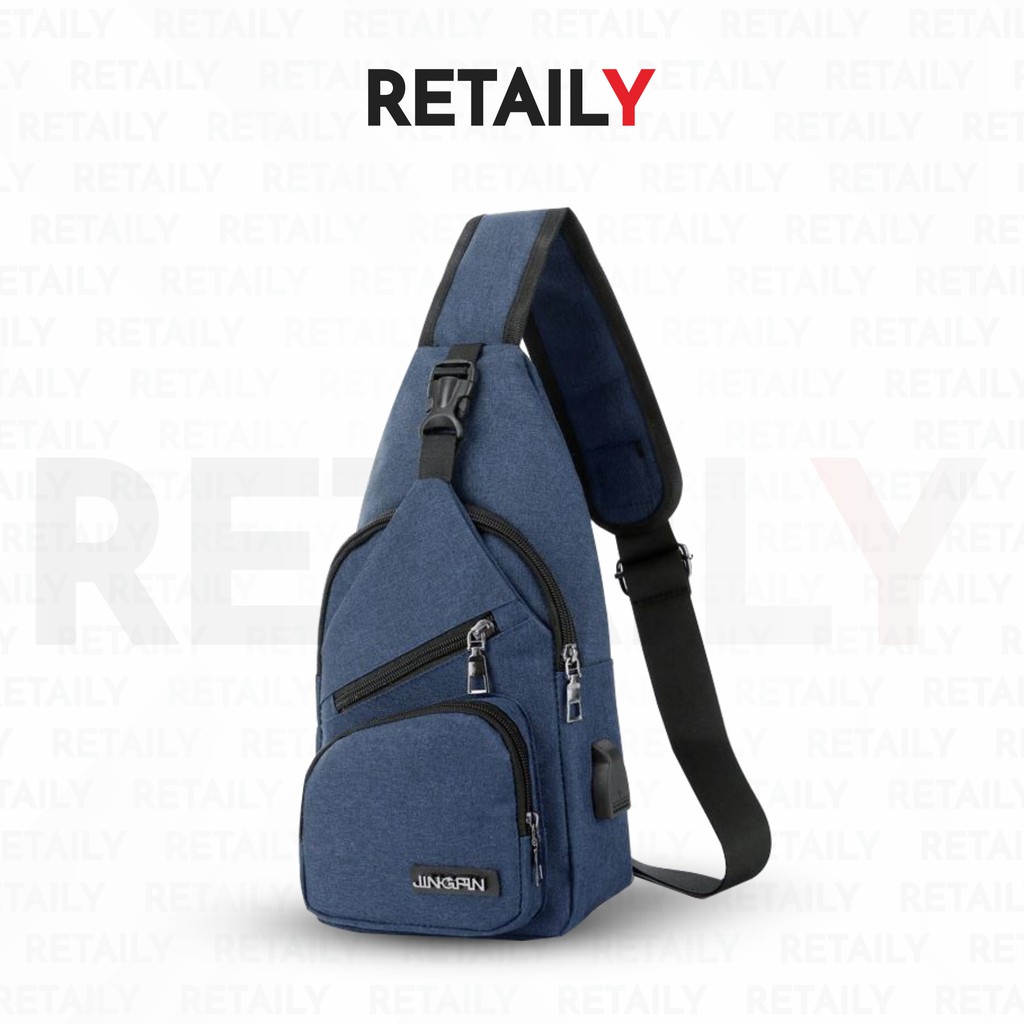 Retaily RY1148 Tas Selempang Pria Tas USB Tas Hp Sling Shoulder Bag Backpack Travel