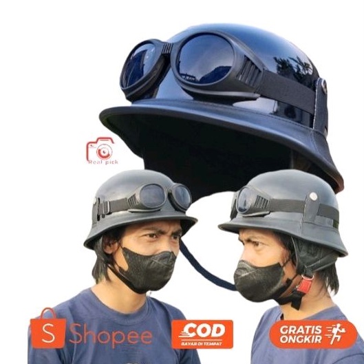 helm nazi glosy kombinasi kacamata klasik/helm nazi cat/helm retro/helm nazi/helm retro/helm vespa