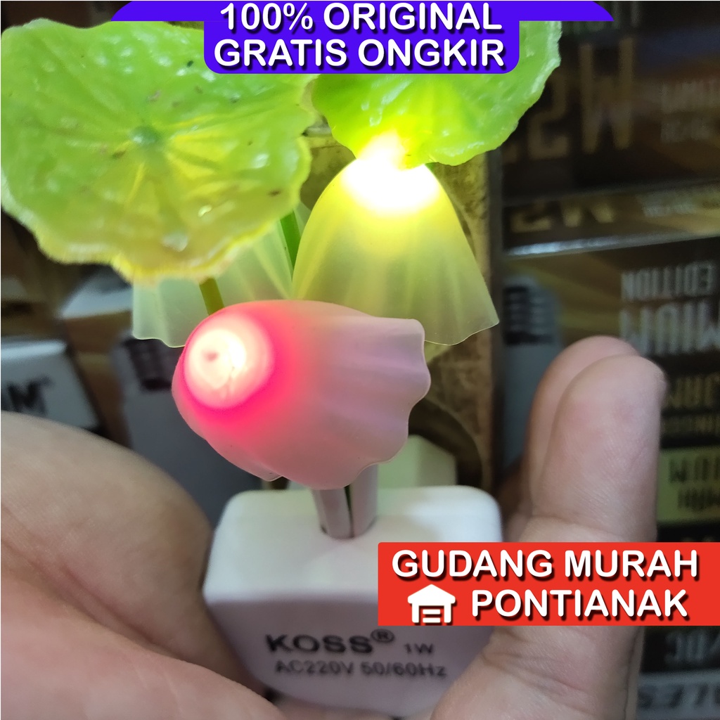 Lampu Tidur Bunga Jamur Sensor Cahaya Warna Warni
