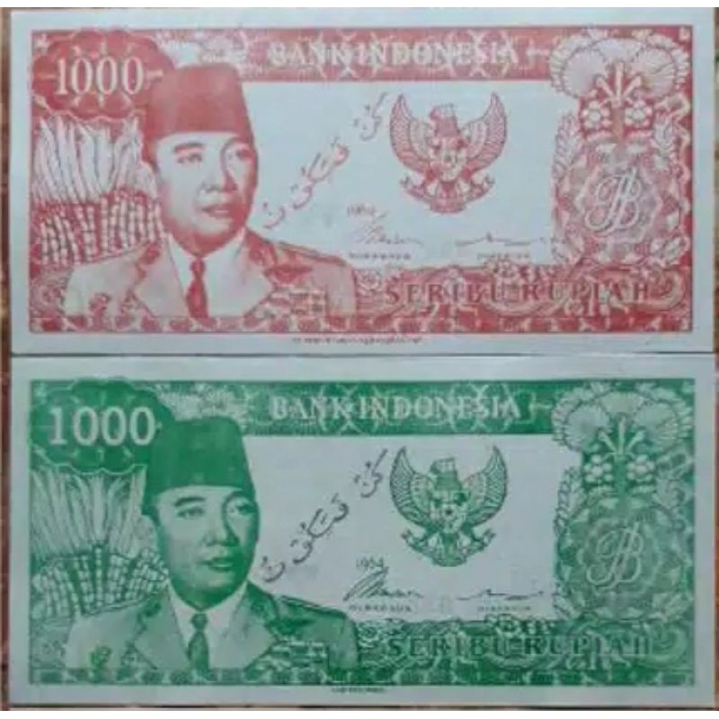 UANG KERTAS  1000 RUPIAH SOEKARNO TAHUN 1964 MELENGKUNG SOUVENIR UKA-UKA