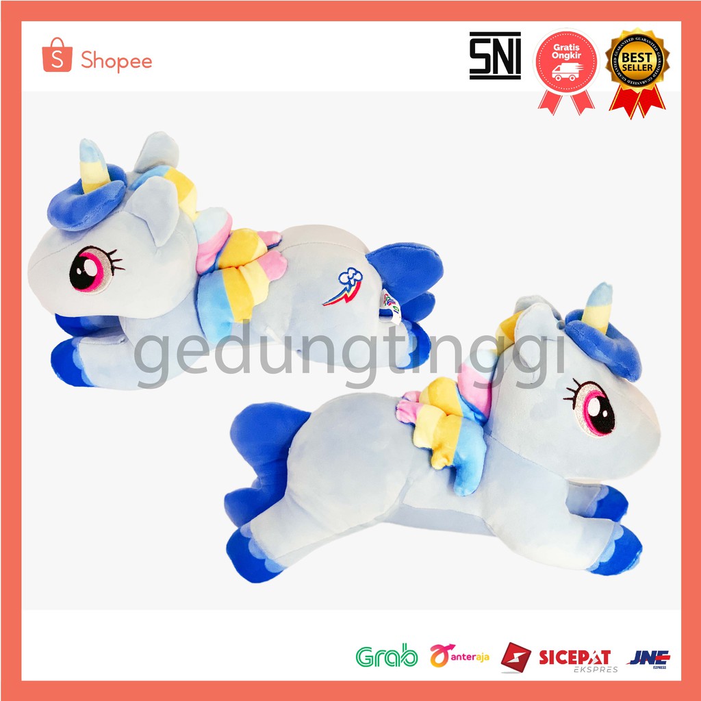 Boneka Kuda Unicorn Little Poni Pony Rainbow Clasie Lying Horse Plush Doll Ungu Biru Pink Kuning