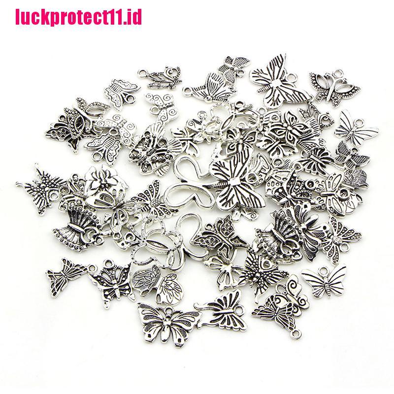 (LUCK) 60pcs / Set Liontin Kupu-Kupu Silver Tibet Vintage Untuk DIY Perhiasan