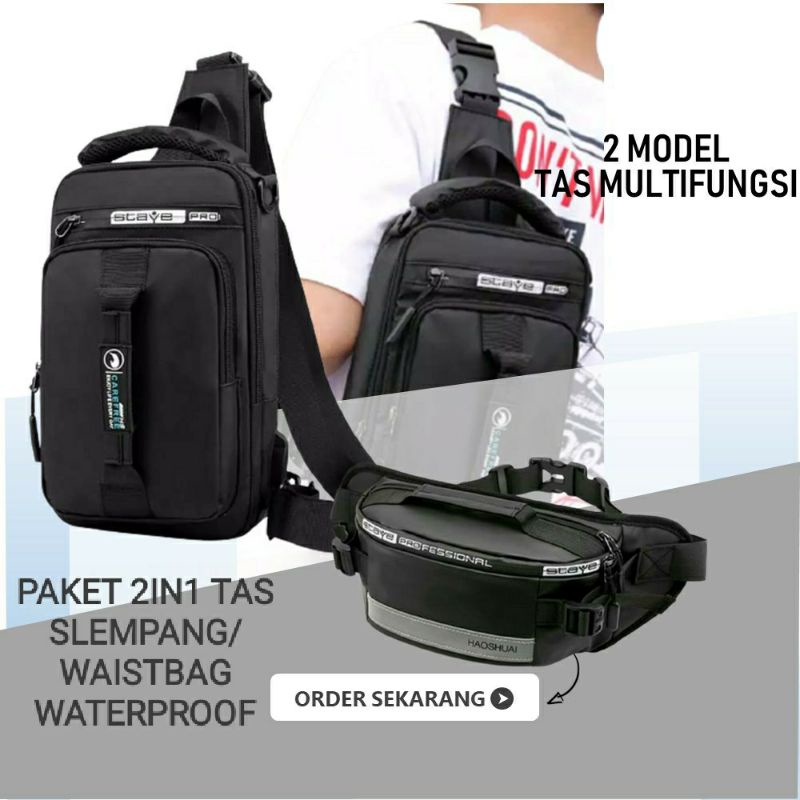 Promo Paket hemat 2in1 Tas SLempang pria waterproof