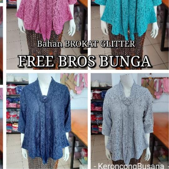 ➱ (BrL110) Kebaya floy BROKAT GLITTER & FOIL EMAS 7/8 lurus jumbo KeroncongBusana Ω