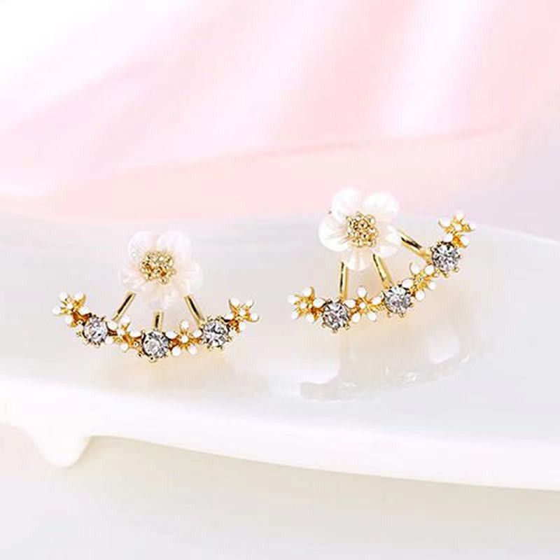 Anting Baris Bunga Zircon Flower Stud Earrings