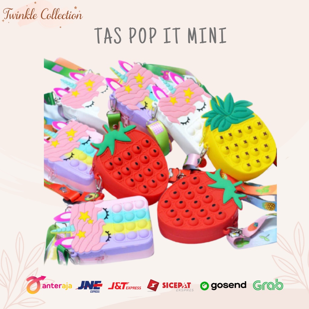 Tas Selempang Anak Pop It Mini Unicorn Fruit Nanas Strawberry Sling Bag Popit Push Fidget Toys Plus 