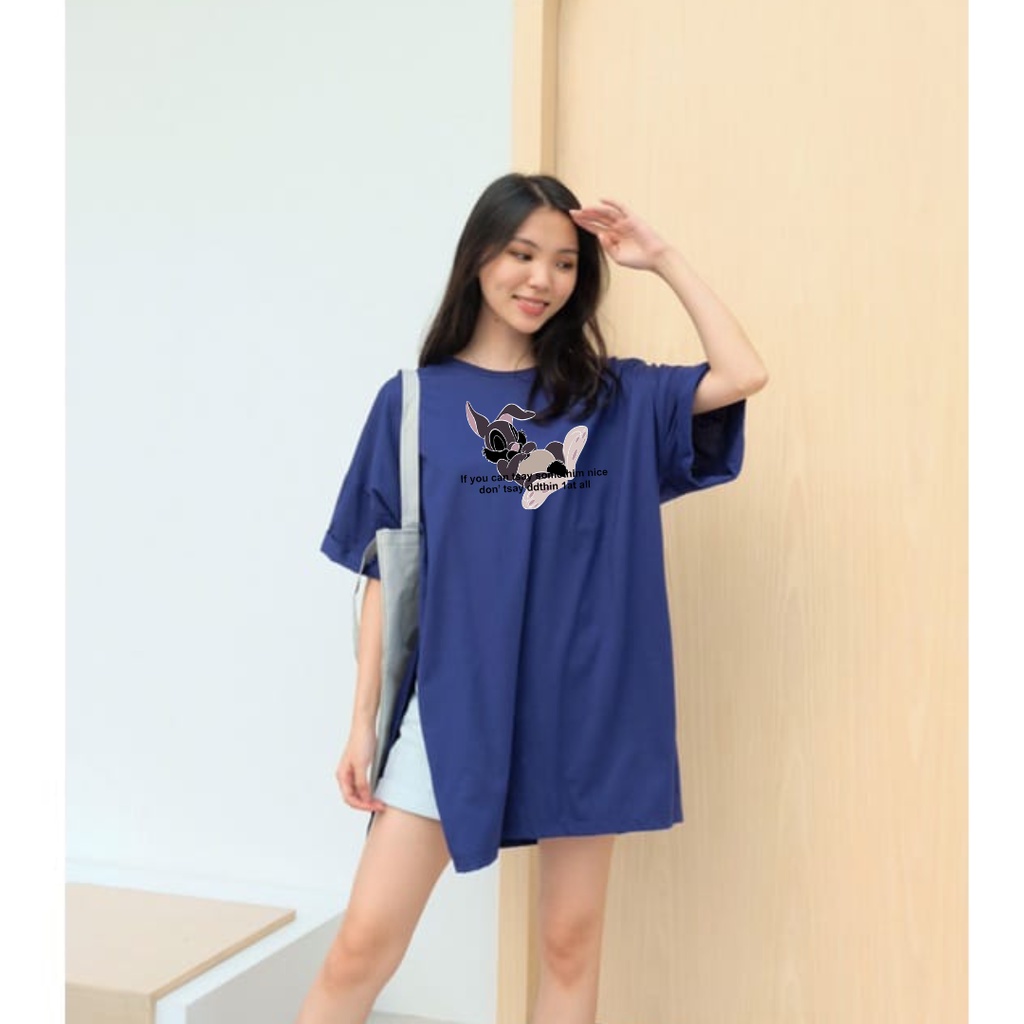 Kaos Oversize Wanita Rabbit Stay Belah Samping Jumbo XXL