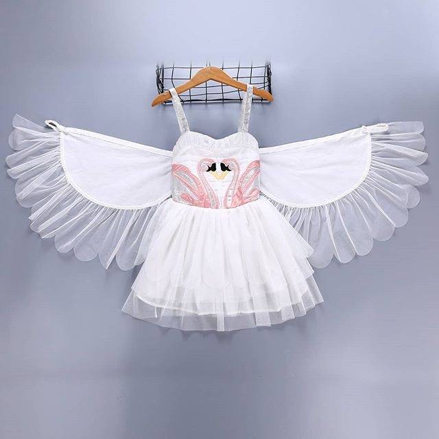 GA2673 PREMIUM SWAN DRESS GAUN PESTA ULANG TAHUN ANAK ANGSA IMPORT KOREA LUCU PUTIH