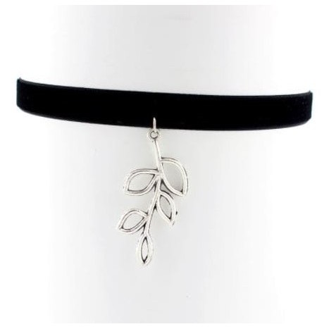 Kalung Choker Leher Fashion Wanita Hitam Alloy Daun