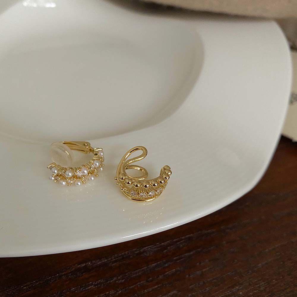 NICKOLAS1 Klip Tulang Telinga Mutiara Trendi Minimalis Multi-layer Perhiasan Fashion Anting Emas Anting Wanita Bulat
