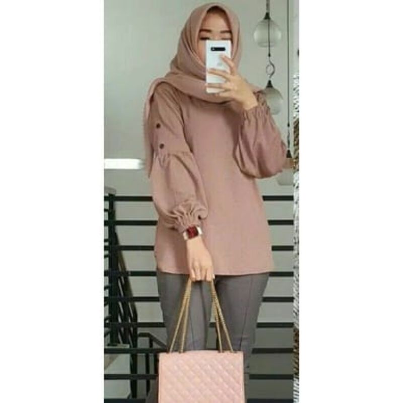 Atasan Blouse Lengan Balon Jenny Button Top Wanita Terbaru Kekinian