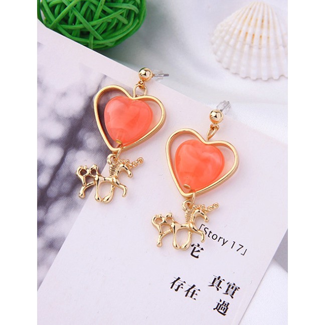 LRC Anting Tusuk Fashion Heart Shaped Earring Unicorn Hollow Earrings D09051