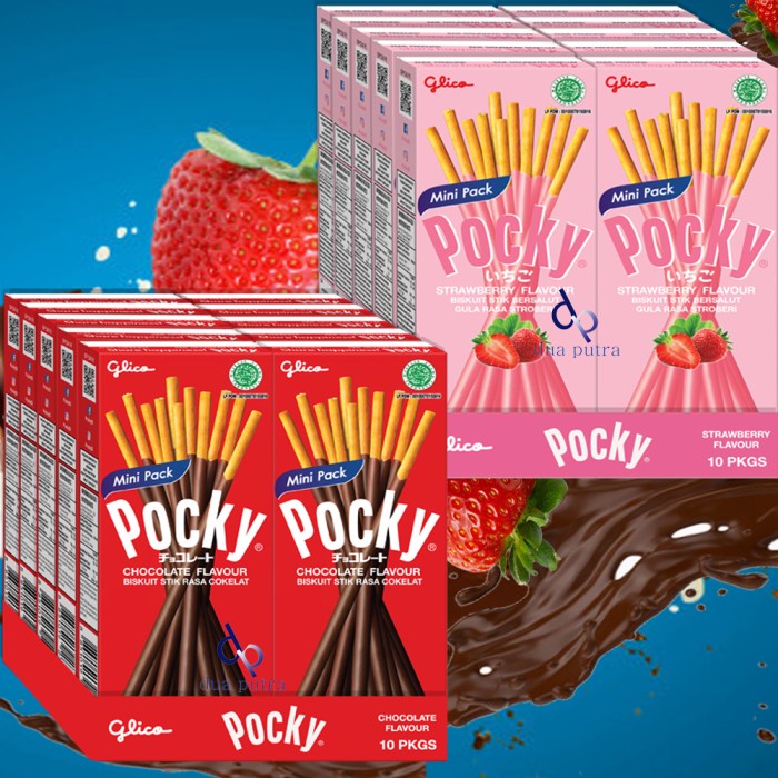 

Wafer-Biskuit- Pocky Mini Coklat 10 Pack Dan Pocky Mini Strawberry 10 Pack -Biskuit-Wafer.