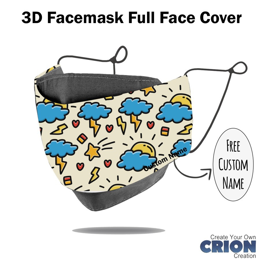 Crion - Masker 3d Anak Full Face Cover Doodle Series- Antibacterial