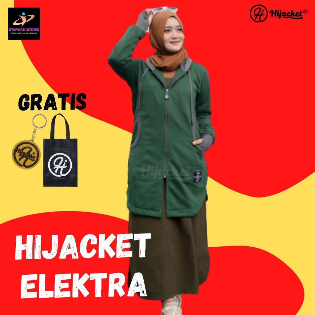 JAKET WANITA MUSLIMAH HIJACKET® ELEKTRA JAKET HIJABER ORIGINAL NO.1 DI INDONESIA-GREEN (HIJAU)