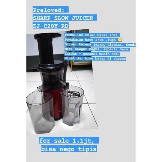(PRELOVED) SLOW JUICER SHARP EJ-C20Y-RD