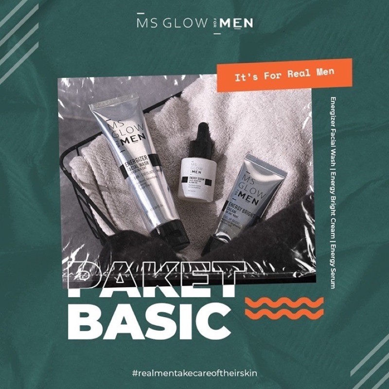 【Official Store】MS GLOW FOR MAN Paket Wajah Pria | Bright Cream Facial Wash Serum Wajah Rambut Pomade