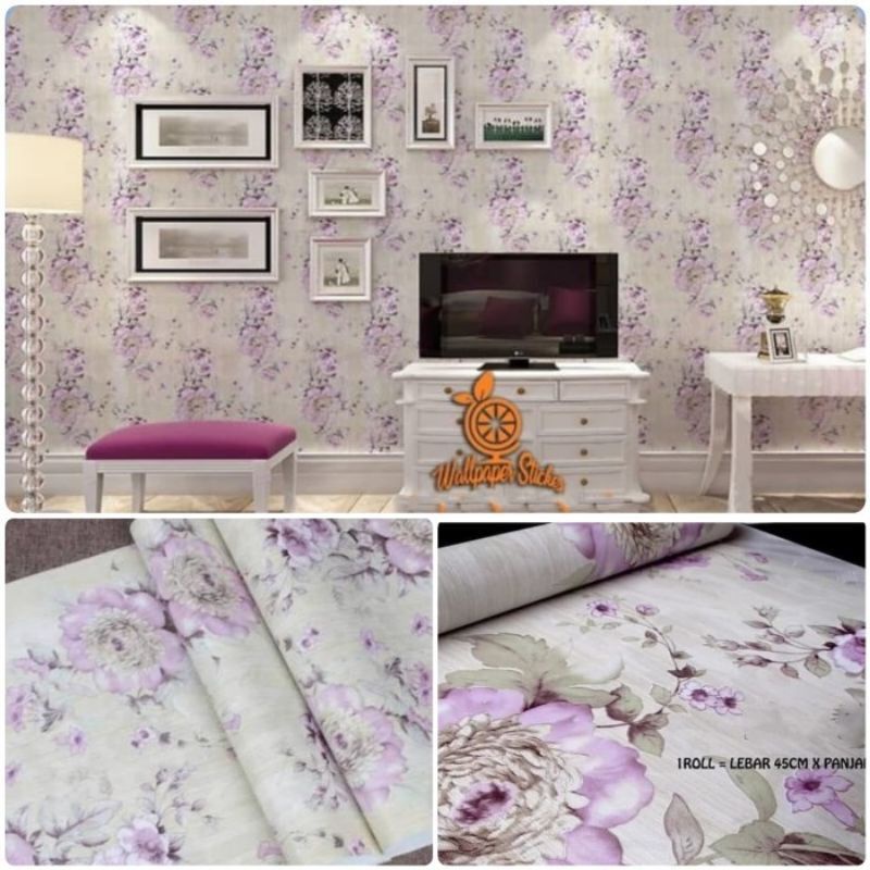 Wallpaper Dinding Bunga Ungu Cocok Untuk Dekorasi Rumah Apartemen Hotel Mewah/ Wallpaper Dinding Rua